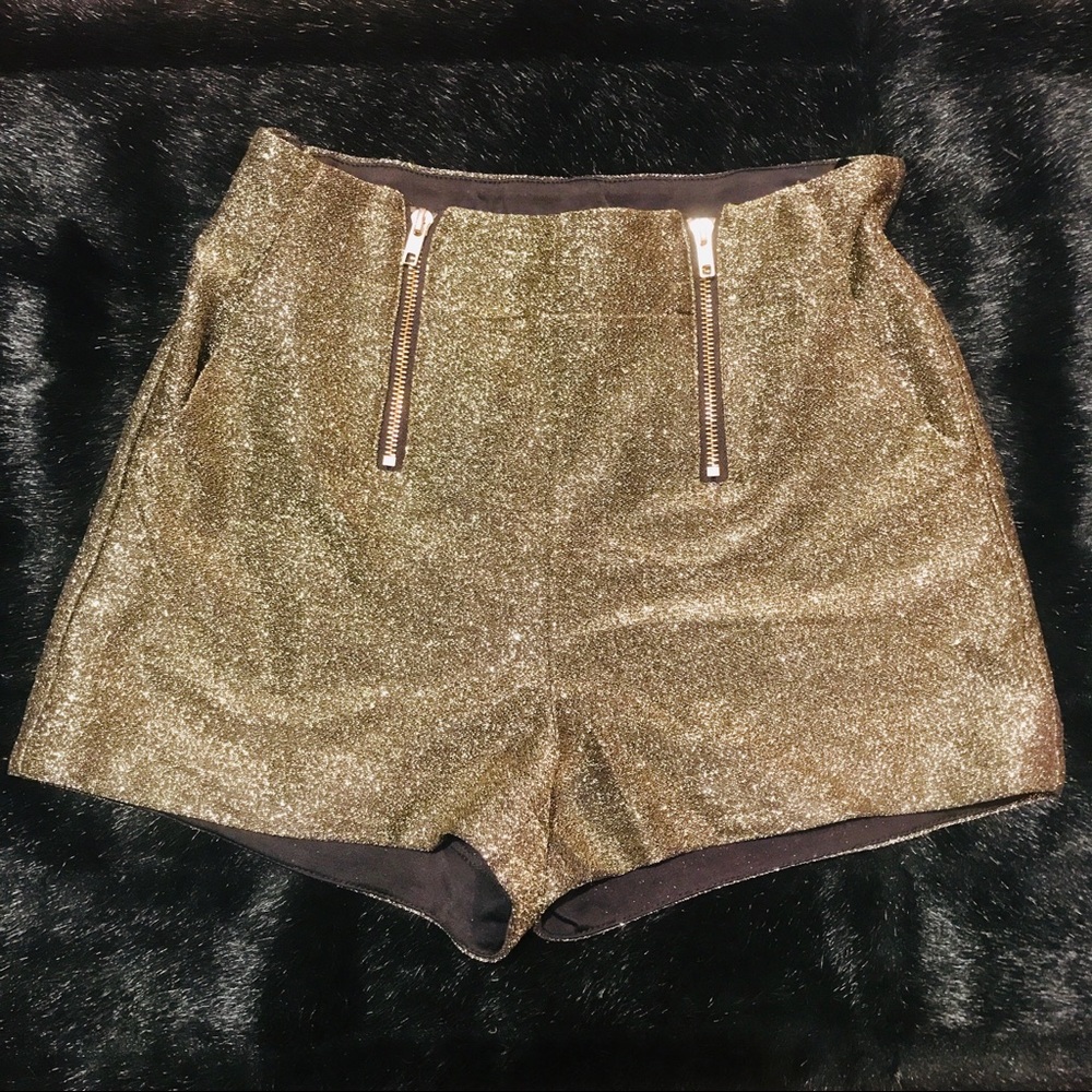 High waisted black with gold shorts dress shorts
